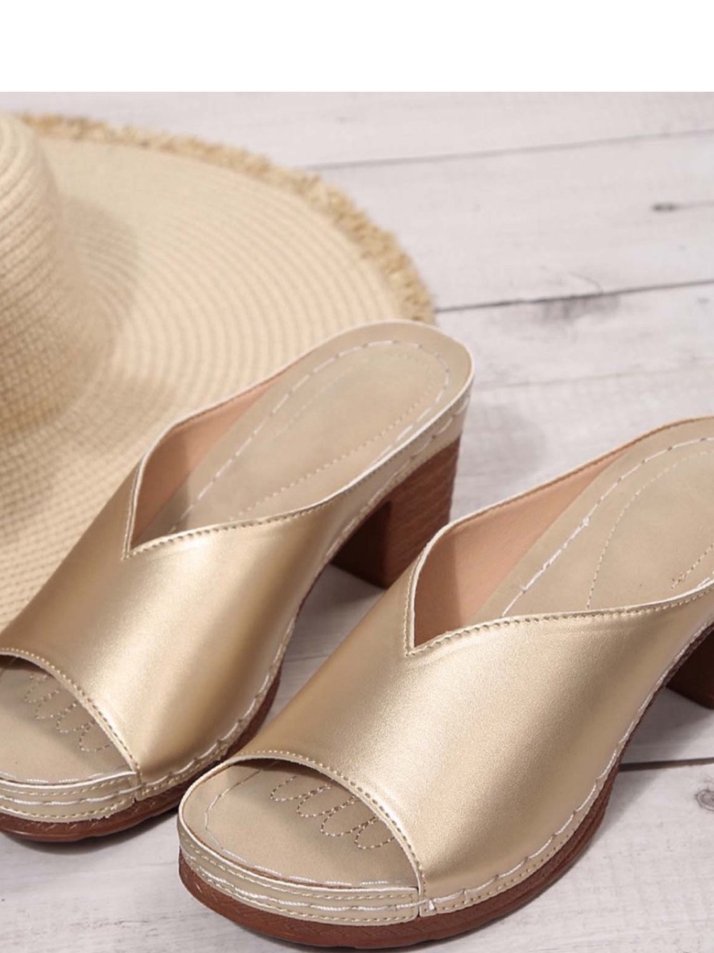 Unbranded Women’s Open-Toe Slide set of 2 sandals Black and Gold Wedge Mule Sz40 - Picture 15 of 17